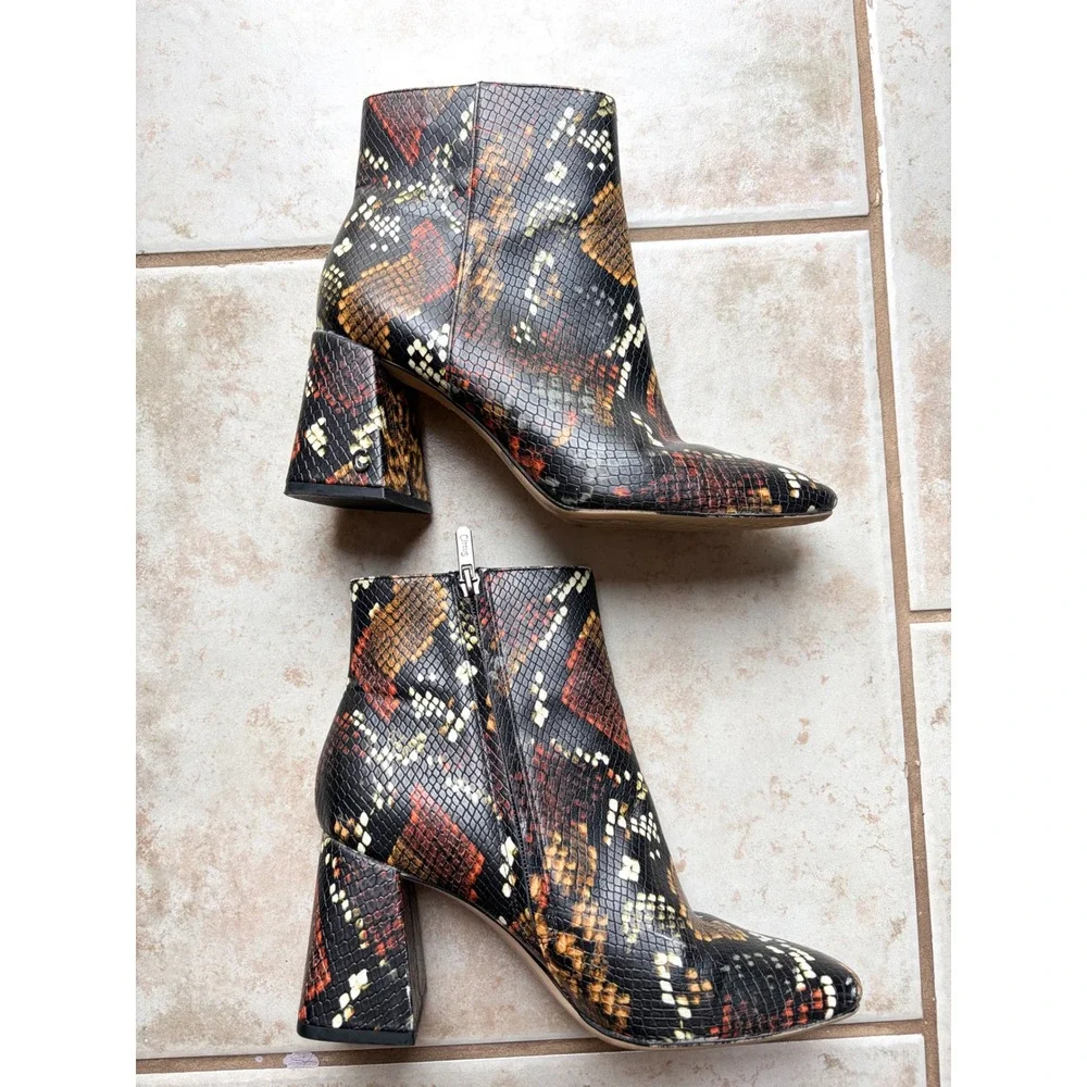 Circus by Sam Edelman Kate‎ Snakeskin Print Block Heel Ankle Boots Womens 8M